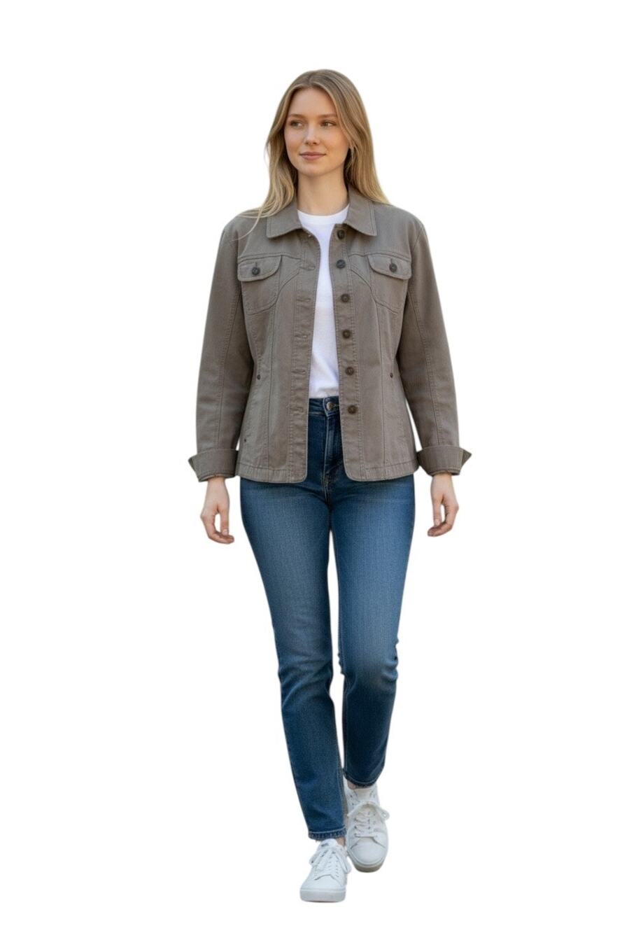 Live A Little Women Y2K Tan Button Front Long Sleeve Denim Jacket Size L